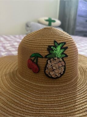 Sequin Pineapple & Cherry Sun Hat - Tan